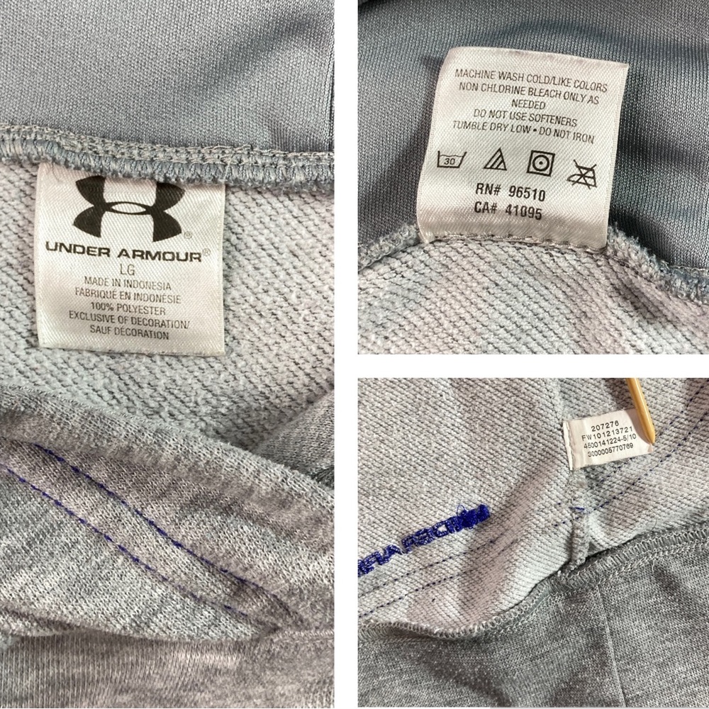 Under Armour Hoodie Womens Large Hooded Sweatshirt Gray Front Pocket Purple Logo - Picture 12 of 12